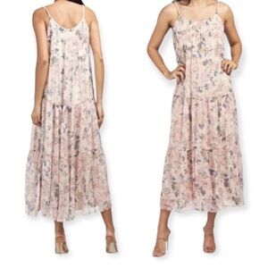 Elena Baldi Floral Silk Blend Maxi Dress Tiered Braided Cotton Straps Sz M